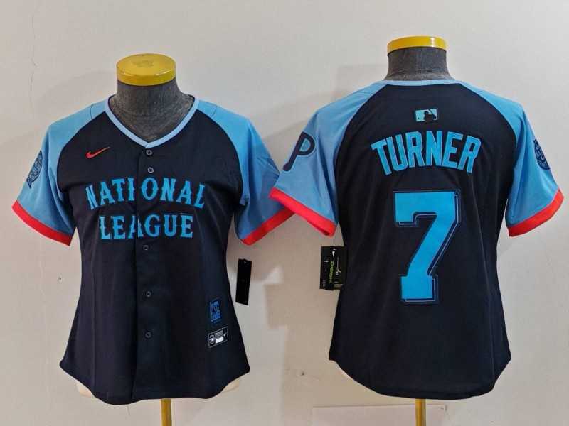 Women%27s Philadelphia Phillies #7 Trea Turner Navy 2024 All Star Limited Stitched Jersey